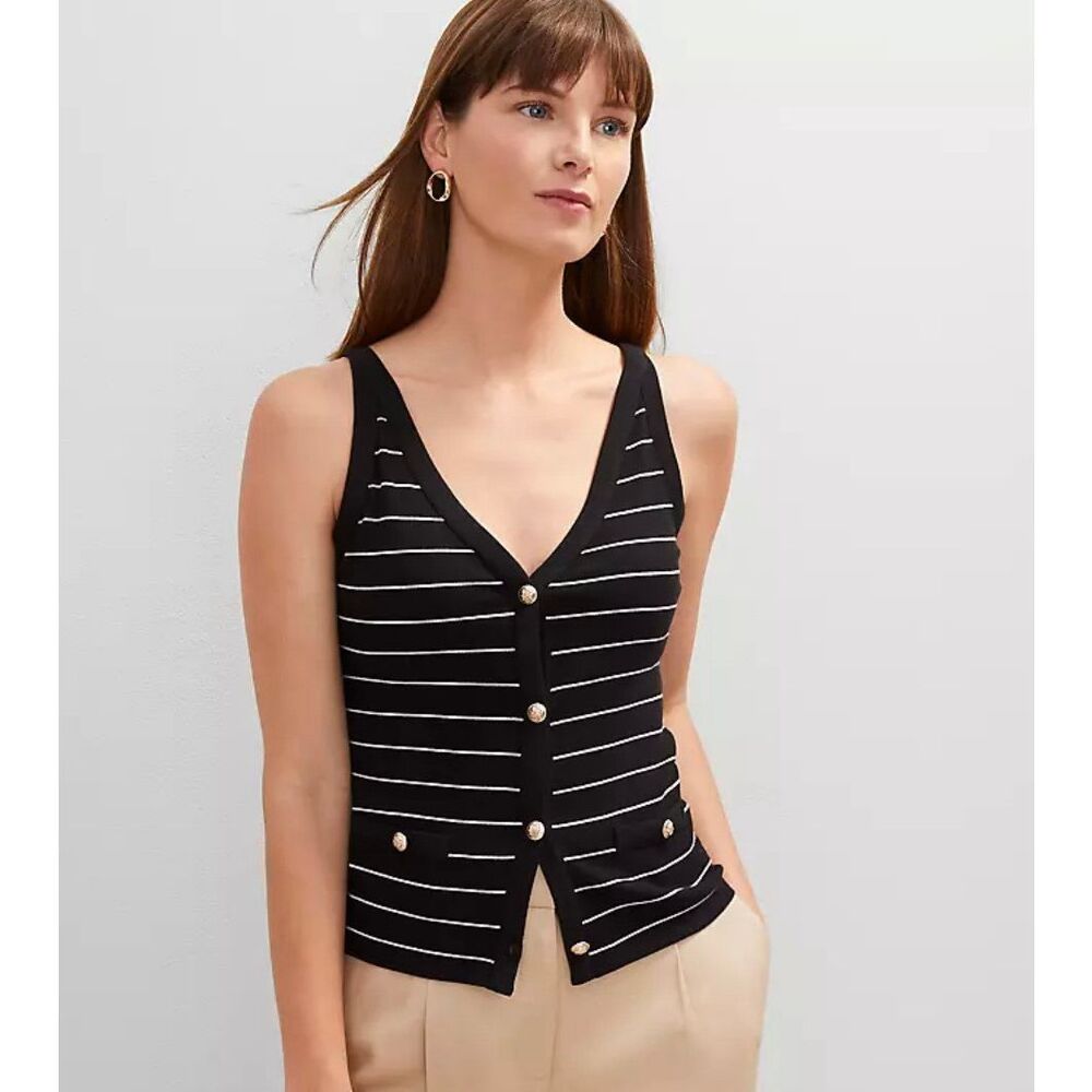$55 Ann Taylor Striped Button Tank Top size small m9
